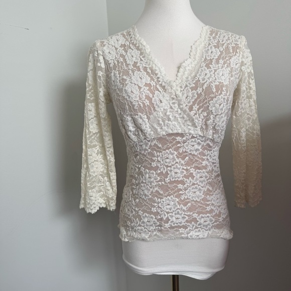 Vintage White Lace Mesh Top – Y2K Coquette Fairycore Romantic Blouse S - Picture 3 of 6